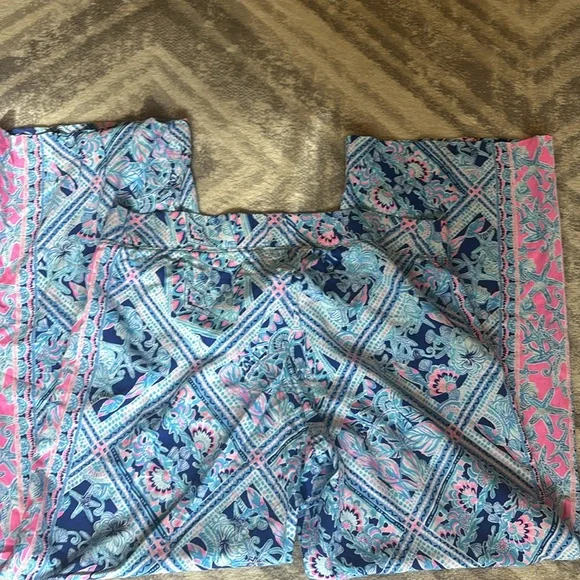 Lilly Pulitzer Bal Harbour Zanzibar Blue Mid-Rise Palazzo Flowy Pants XL beach - Picture 9 of 10